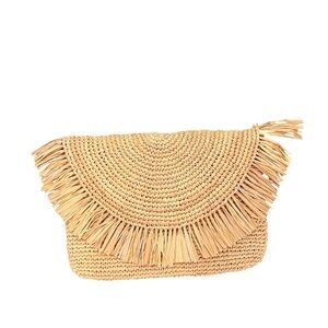 NWOT Mar Y Sol Straw Fringe Clutch Bag